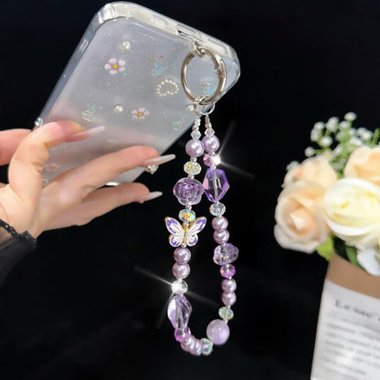 Blue & Purple Butterfly Crystal Bead Phone Charm, Purple, Blue