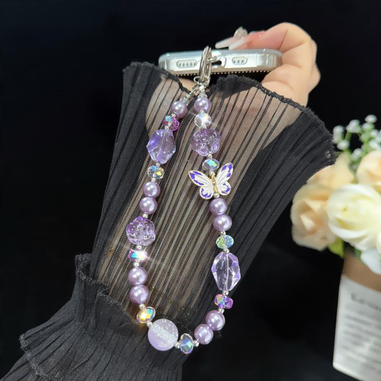Blue & Purple Butterfly Crystal Bead Phone Charm, Purple, Blue