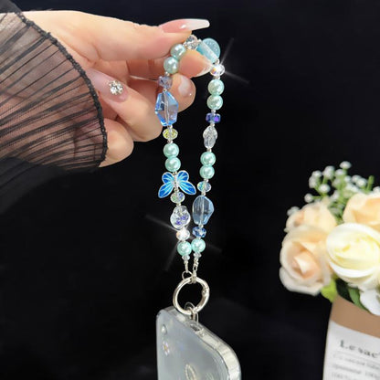 Blue & Purple Butterfly Crystal Bead Phone Charm, Purple, Blue