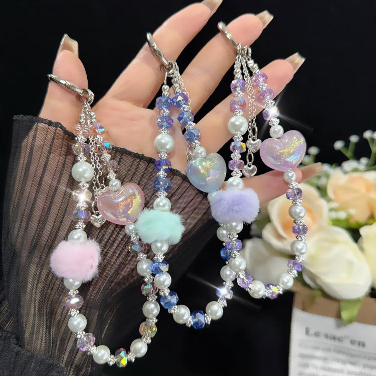 Pom-pom Sweetheart Iridescent Crystal Chain, Purple, Pink, Blue