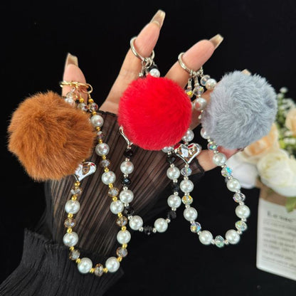 Pom-pom Pearl Heart Bracelet, Red, Brown, Grey