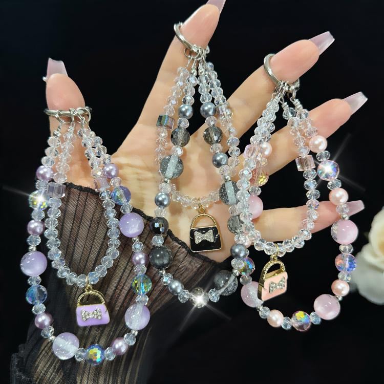 Mini Bag Iridescent Bead Double-layer Crystal Chain, Purple, Pink, Black