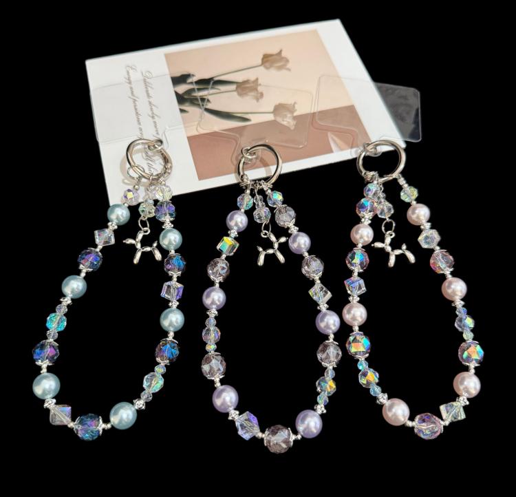 Balloon Dog Crystal Bead Phone Charm, Purple, Pink, Blue