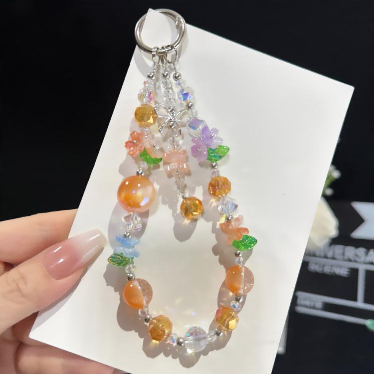 Sweet Floral Beaded Iridescent Crystal Chain, Orange, Pink