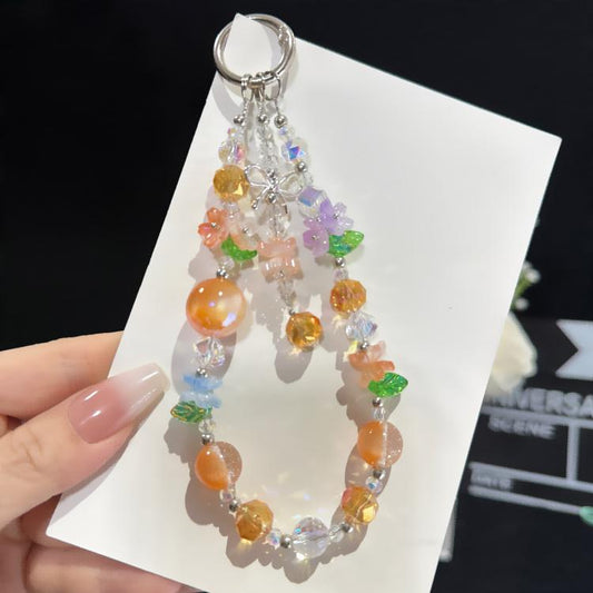 Sweet Floral Beaded Iridescent Crystal Chain, Orange, Pink