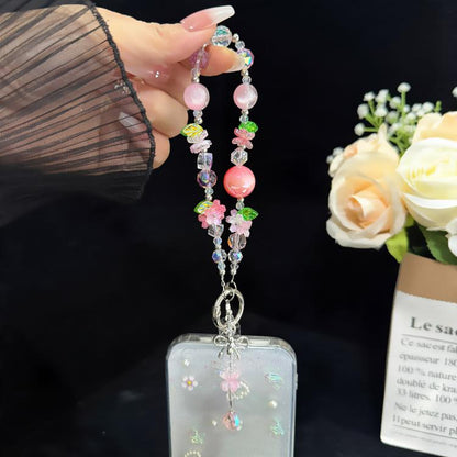 Sweet Floral Beaded Iridescent Crystal Chain, Orange, Pink