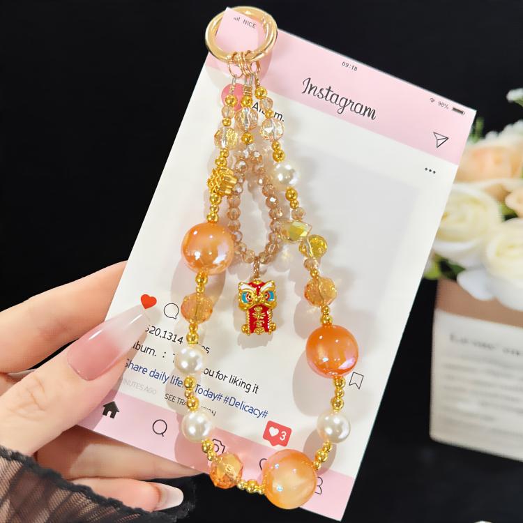 Lucky Lion Rich Fortune Iridescent Double-layer Crystal Chain, Orange, Purple, Pink