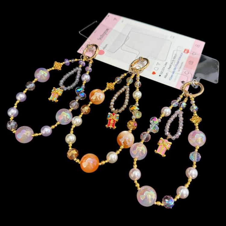 Lucky Lion Rich Fortune Iridescent Double-layer Crystal Chain, Orange, Purple, Pink