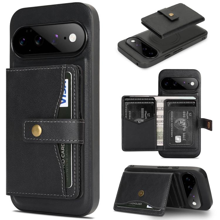 Kalebol Magnetic Button Card Bag MagSafe Ring Leather Phone Case, For Google Pixel 11 Pro XL, For Google Pixel 11, For Google Pixel 11 Pro