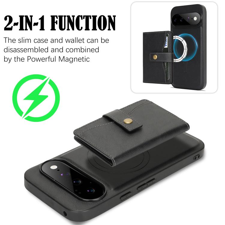 Kalebol Magnetic Button Card Bag MagSafe Ring Leather Phone Case, For Google Pixel 11 Pro XL, For Google Pixel 11, For Google Pixel 11 Pro