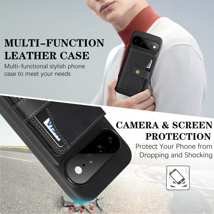 Kalebol Magnetic Button Card Bag MagSafe Ring Leather Phone Case, For Google Pixel 11 Pro XL, For Google Pixel 11, For Google Pixel 11 Pro