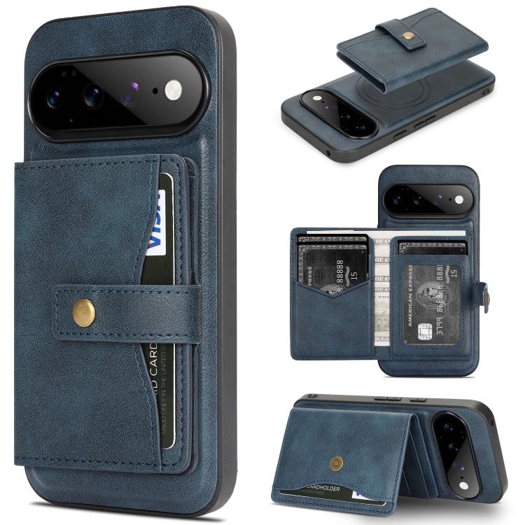 Kalebol Magnetic Button Card Bag MagSafe Ring Leather Phone Case, For Google Pixel 11 Pro XL, For Google Pixel 11, For Google Pixel 11 Pro