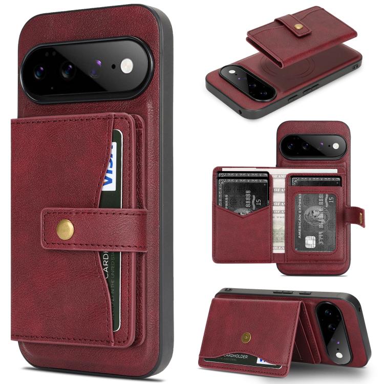 Kalebol Magnetic Button Card Bag MagSafe Ring Leather Phone Case, For Google Pixel 11 Pro XL, For Google Pixel 11, For Google Pixel 11 Pro