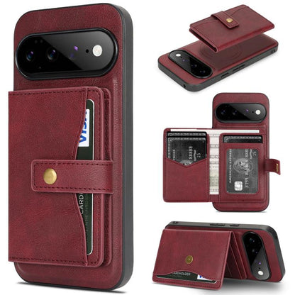 Kalebol Magnetic Button Card Bag MagSafe Ring Leather Phone Case, For Google Pixel 11 Pro XL, For Google Pixel 11, For Google Pixel 11 Pro
