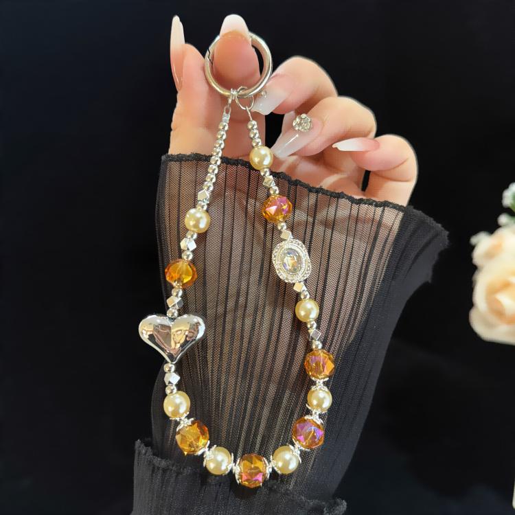 Silver Heart Square Rhinestone Iridescent Bead Crystal Chain, Golden, Black