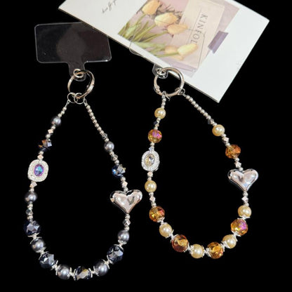 Silver Heart Square Rhinestone Iridescent Bead Crystal Chain, Golden, Black