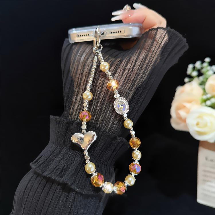 Silver Heart Square Rhinestone Iridescent Bead Crystal Chain, Golden, Black