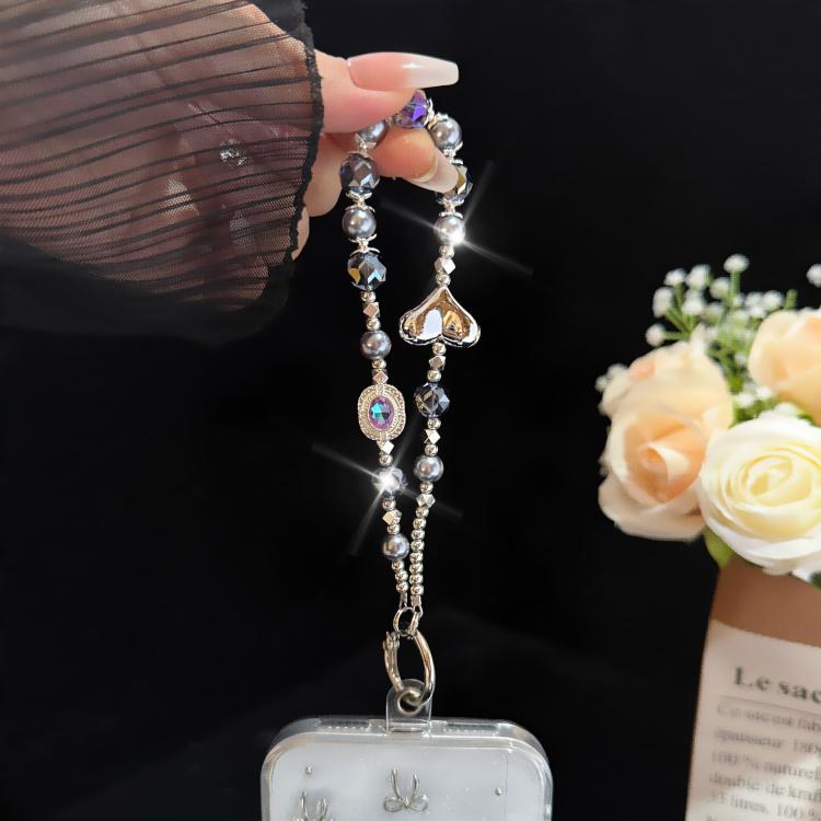 Silver Heart Square Rhinestone Iridescent Bead Crystal Chain, Golden, Black