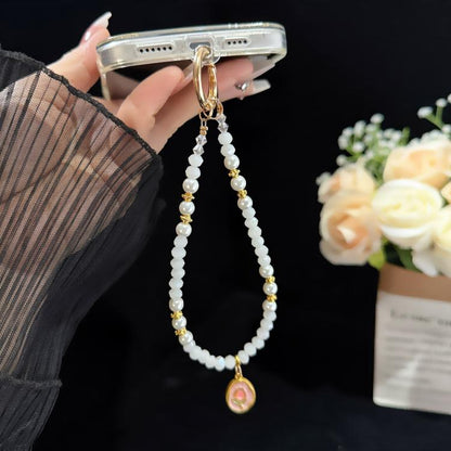 Tulip Jade Bead Bracelet & Phone Charm, White, Pink
