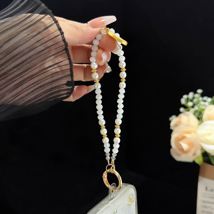 Tulip Jade Bead Bracelet & Phone Charm, White, Pink