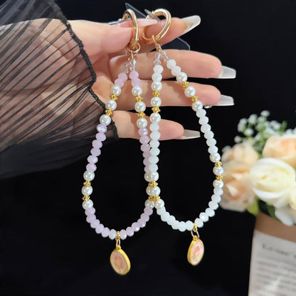 Tulip Jade Bead Bracelet & Phone Charm, White, Pink
