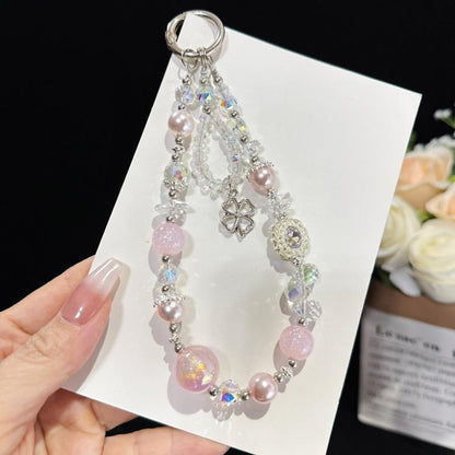 Beaded Leaf Lucky Iridescent Double-Layer Crystal Chain, White, Pink