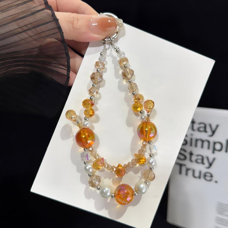 Color-blocked Iridescent Bead Double-Layer Crystal Chain, Orange, Blue