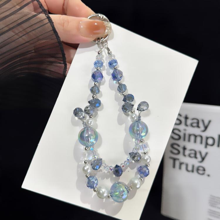 Color-blocked Iridescent Bead Double-Layer Crystal Chain, Orange, Blue