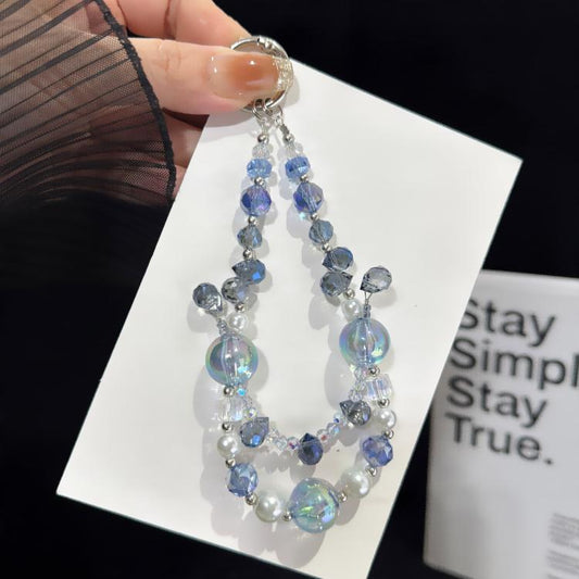 Color-blocked Iridescent Bead Double-Layer Crystal Chain, Orange, Blue