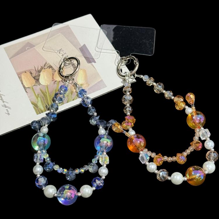 Color-blocked Iridescent Bead Double-Layer Crystal Chain, Orange, Blue