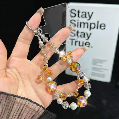 Color-blocked Iridescent Bead Double-Layer Crystal Chain, Orange, Blue