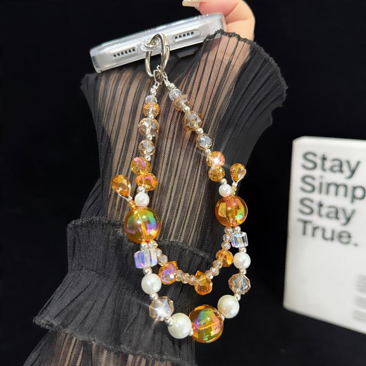 Color-blocked Iridescent Bead Double-Layer Crystal Chain, Orange, Blue