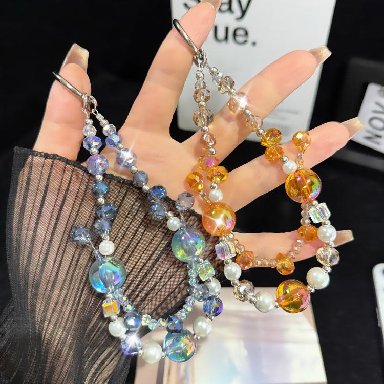 Color-blocked Iridescent Bead Double-Layer Crystal Chain, Orange, Blue