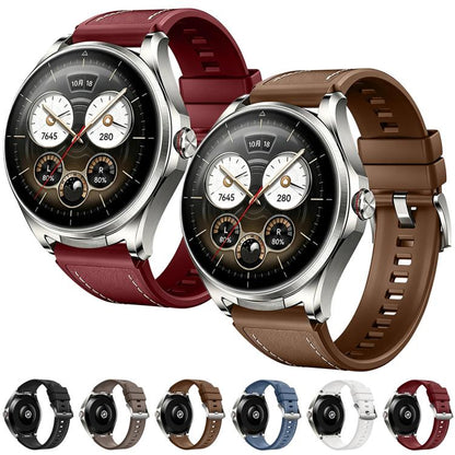 Press Button Quick Release Leather Hybrid Silicone Watch Band, 22mm