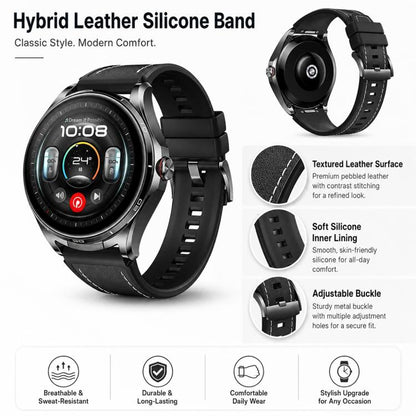 Press Button Quick Release Leather Hybrid Silicone Watch Band, 22mm