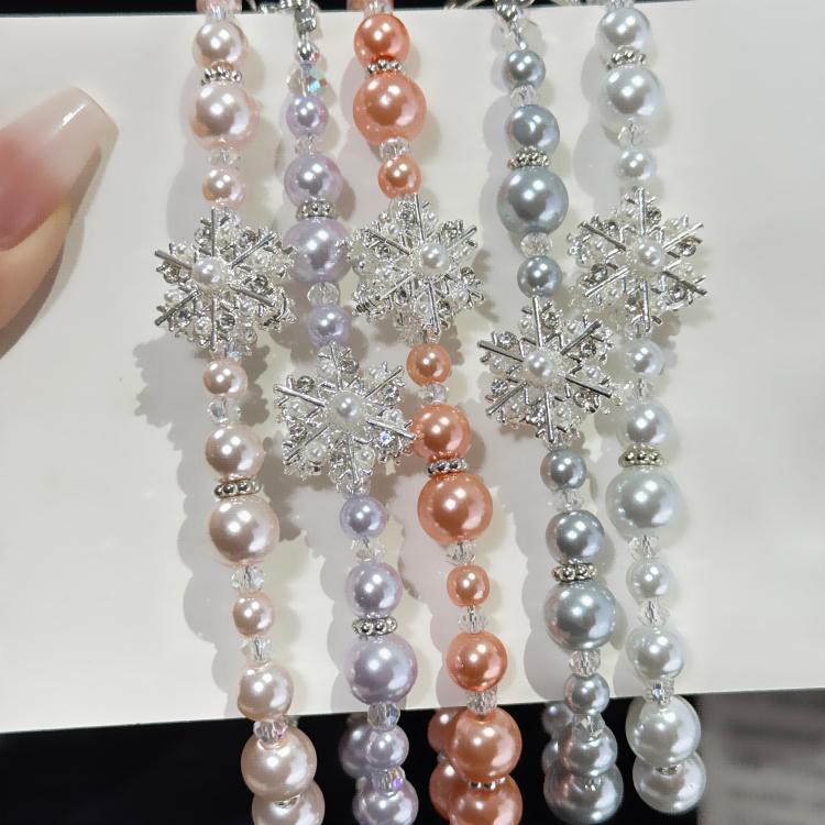 Snowflake Pearl Crystal Chain, White, Orange, Silver, Pink, Purple