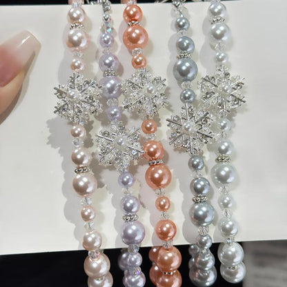 Snowflake Pearl Crystal Chain, White, Orange, Silver, Pink, Purple