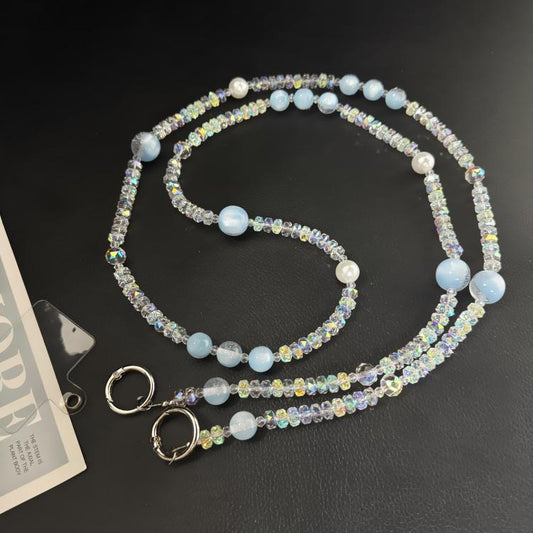 Misty Moonlight Beaded Crossbody Crystal Chain, Pink, Blue, White