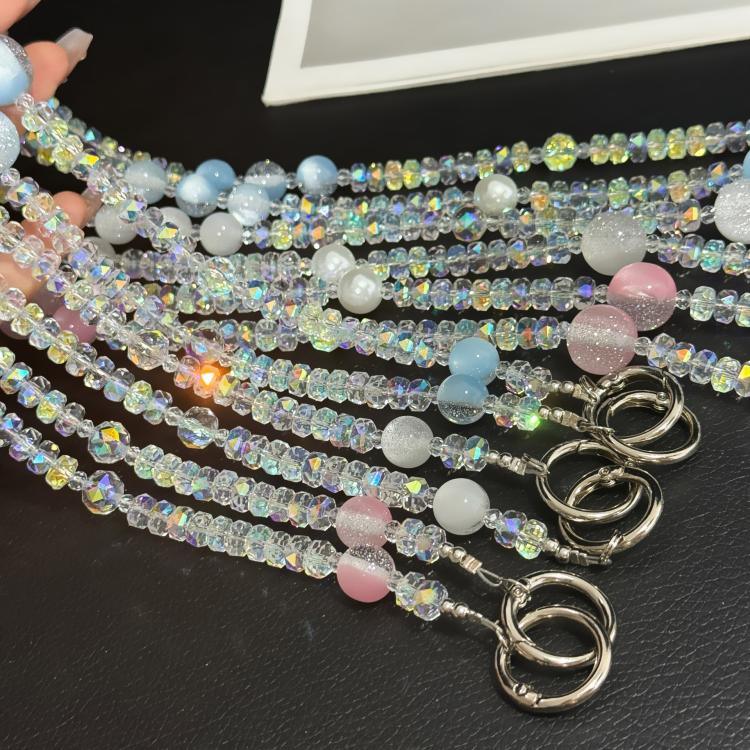 Misty Moonlight Beaded Crossbody Crystal Chain, Pink, Blue, White