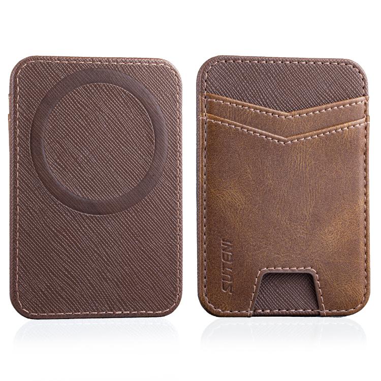 Suteni S7 Oil-Wax Striped Cross-Sectional Thin Magnetic Card Holder
