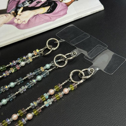 Spring Floral Iridescent Beaded Crossbody Chain, Blue, Pink, Multicolor