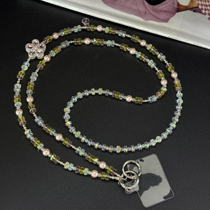 Spring Floral Iridescent Beaded Crossbody Chain, Blue, Pink, Multicolor