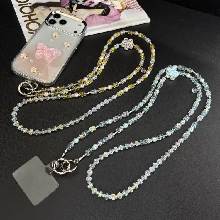 Spring Floral Iridescent Beaded Crossbody Chain, Blue, Pink, Multicolor