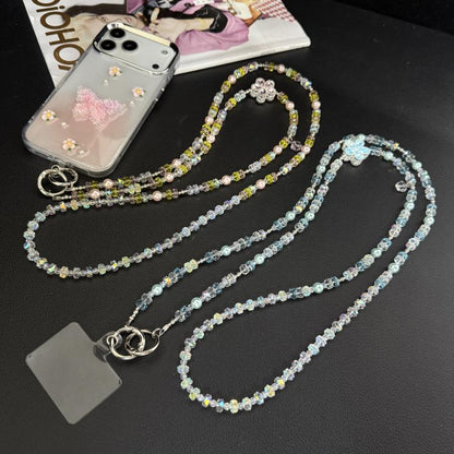 Spring Floral Iridescent Beaded Crossbody Chain, Blue, Pink, Multicolor