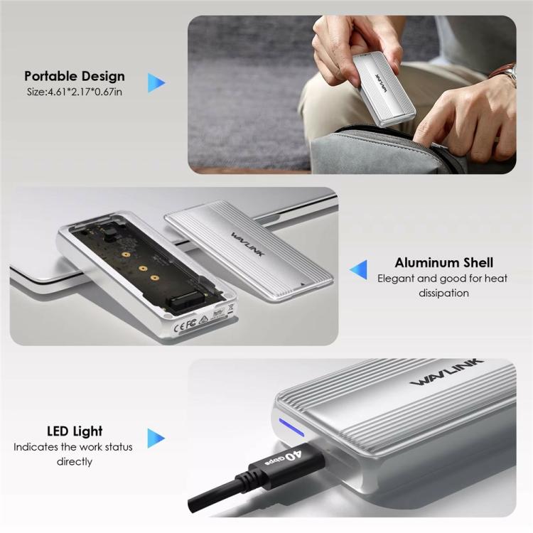WAVLINK ST406C 40Gbps Aluminum Alloy Hard Drive Case Support M.2 2280 / 2260 / 2242 / 2230 USB4, ST406C