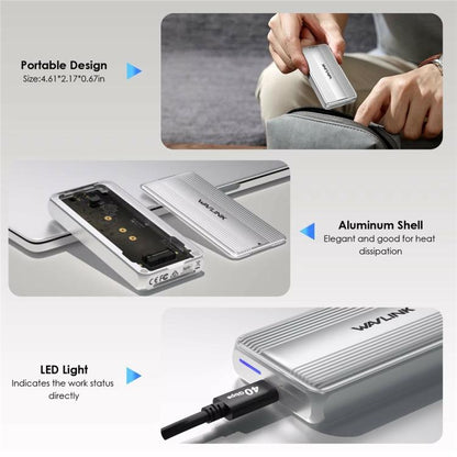 WAVLINK ST406C 40Gbps Aluminum Alloy Hard Drive Case Support M.2 2280 / 2260 / 2242 / 2230 USB4, ST406C