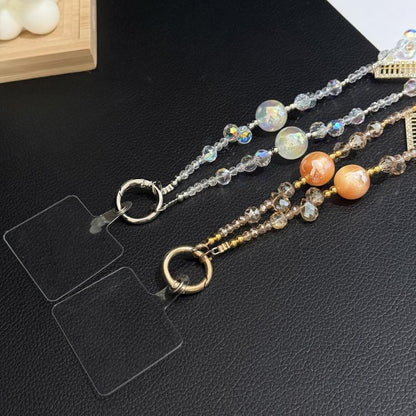 Metal Tag Iridescent Faceted Beaded Crossbody Chain, Orange, White