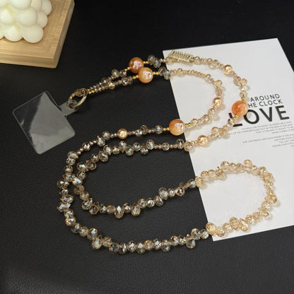 Metal Tag Iridescent Faceted Beaded Crossbody Chain, Orange, White
