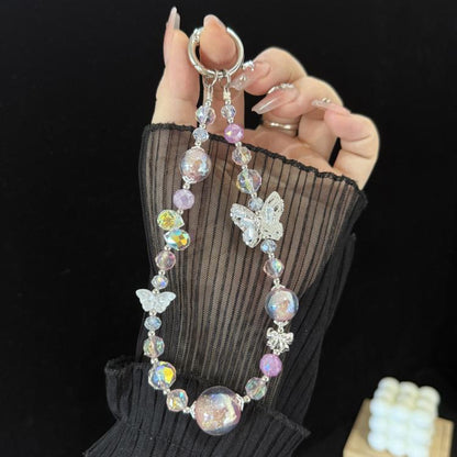 Ice Transparent Gradient Butterfly Crystal Phone Chain, Pink, Blue, White