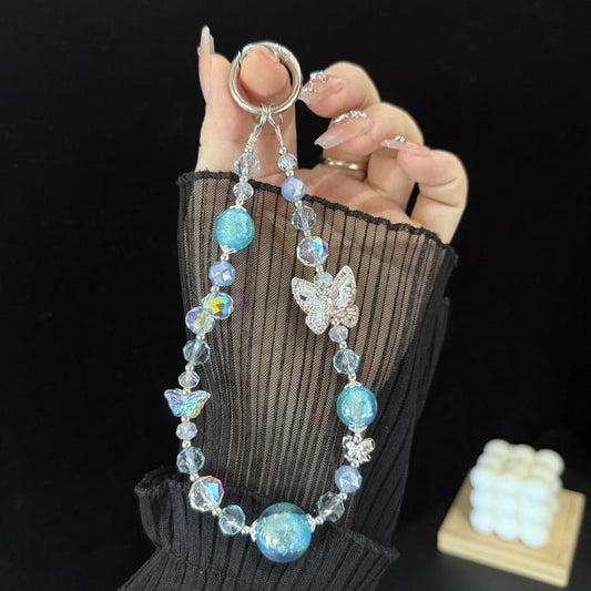 Ice Transparent Gradient Butterfly Crystal Phone Chain, Pink, Blue, White